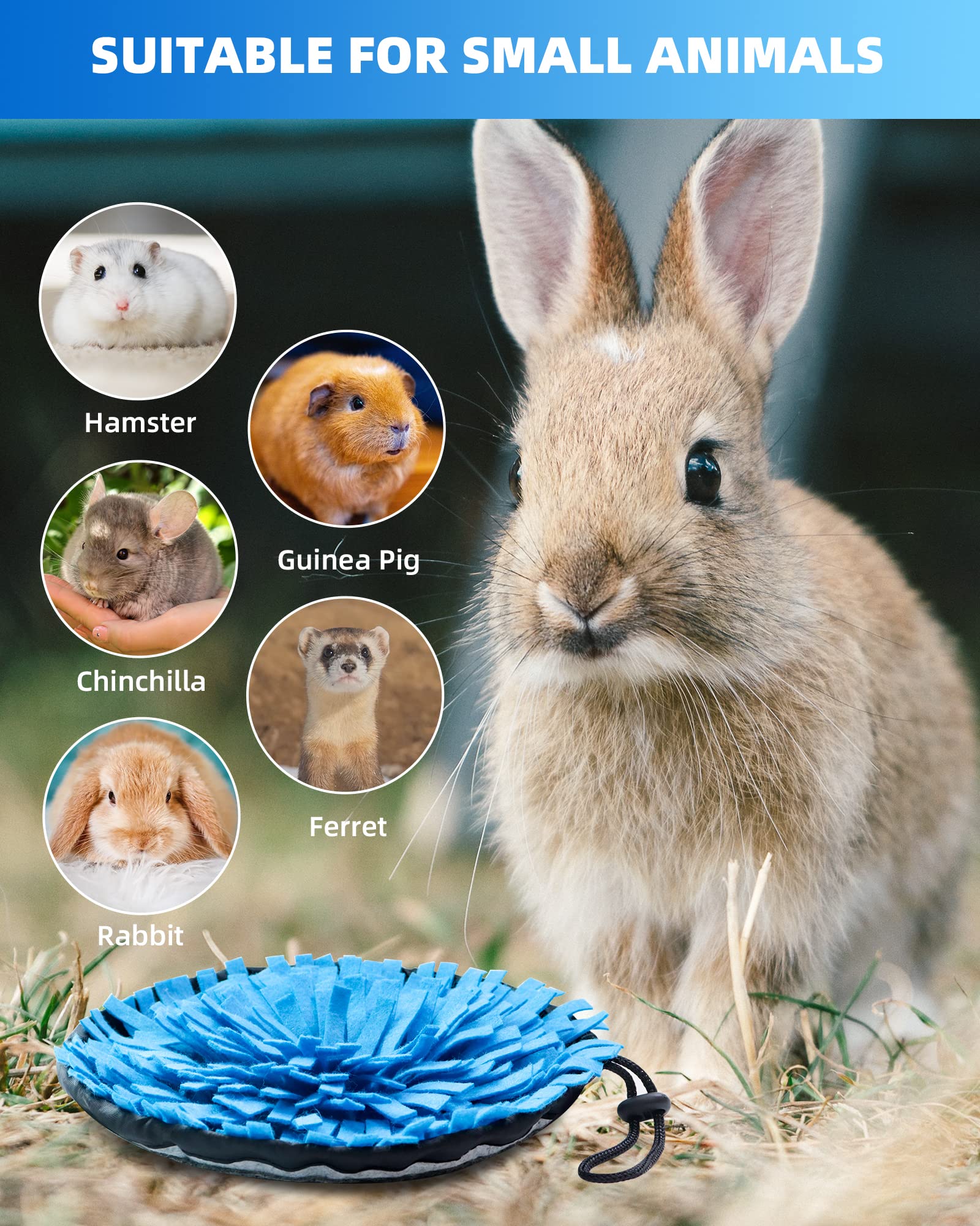 Rabbit Foraging Mat, Interactive Feed Game For Boredom, Small Pet Puzzle Toy, Ovmkov 9.44' X 9.44' Polar Fleece Snuffle Pad Be
